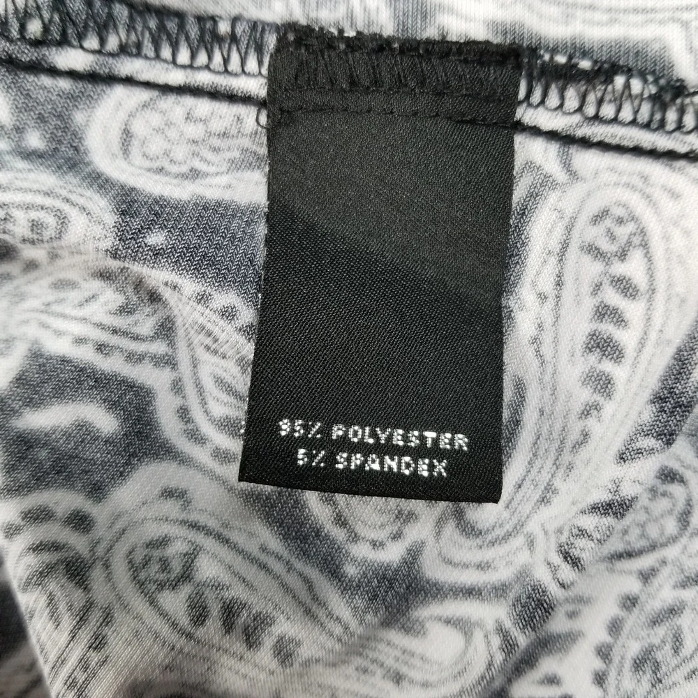 Investments Blouse Women's Medium M Black White Paisley Long Bell Sleeve Stretch